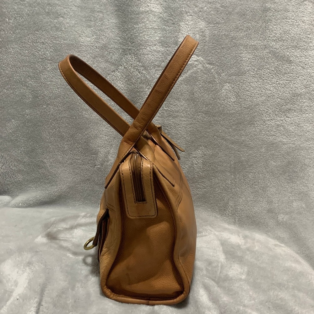 Fossil Women's Tan Leather Handbag Shoulder Bag Top Zip Pockets Flaw - Picture 6 of 16